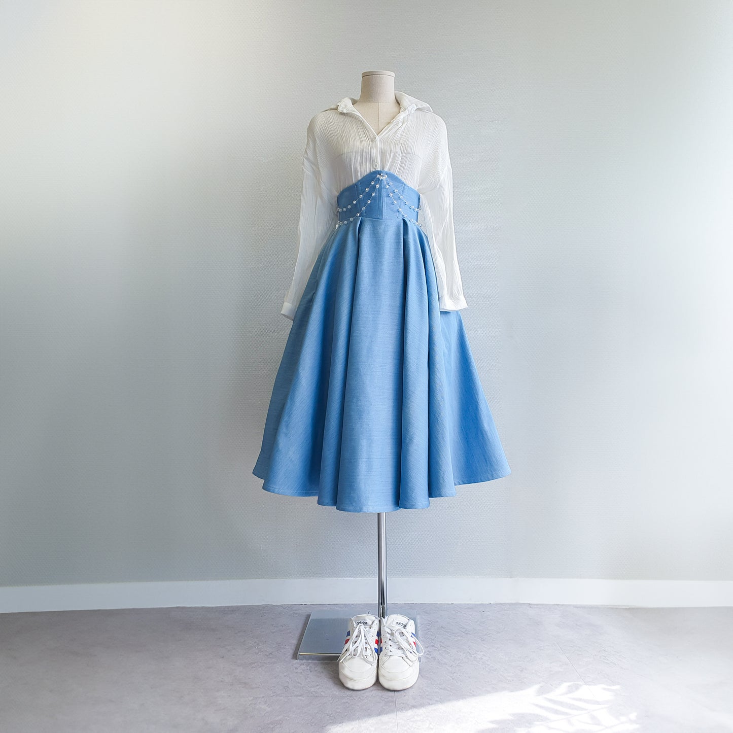 Denim Corset Flare Skirt