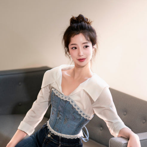 Lace Denim Corset Bustier