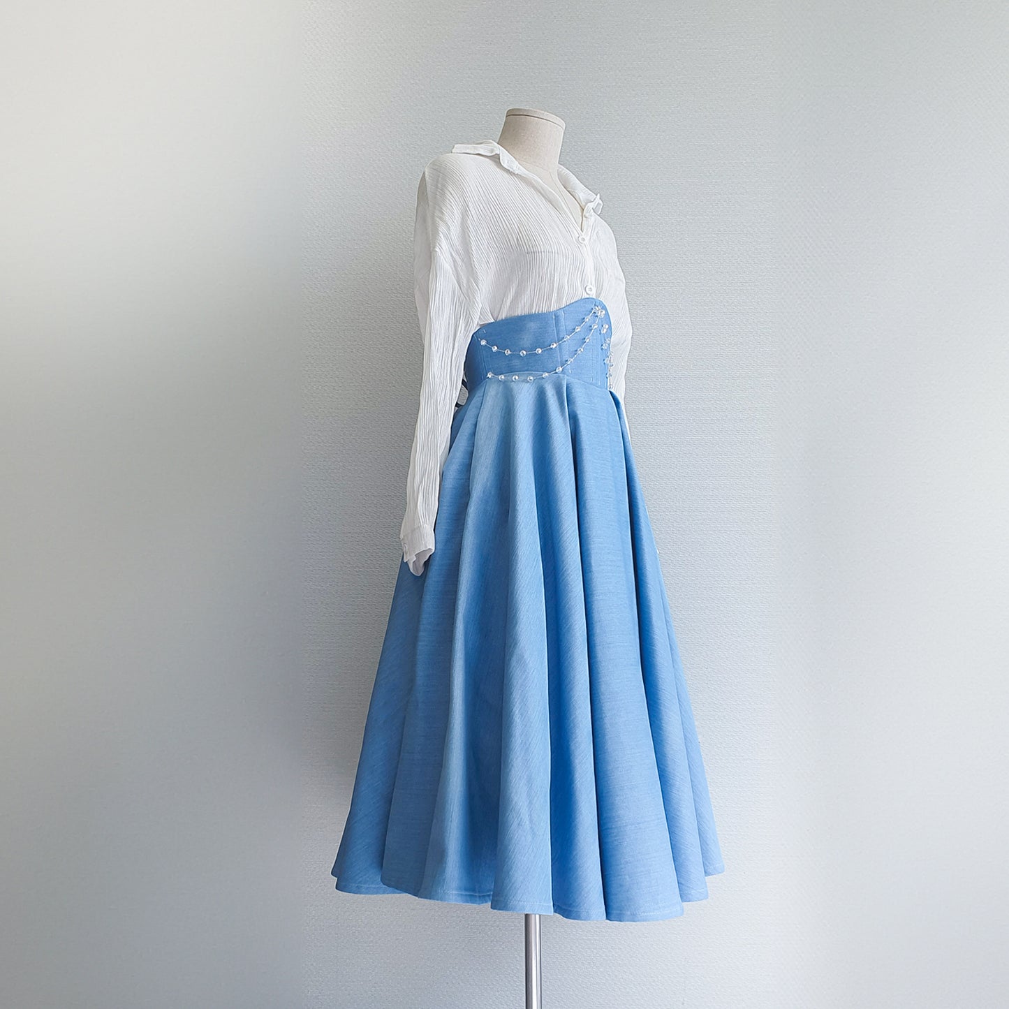 Denim Corset Flare Skirt