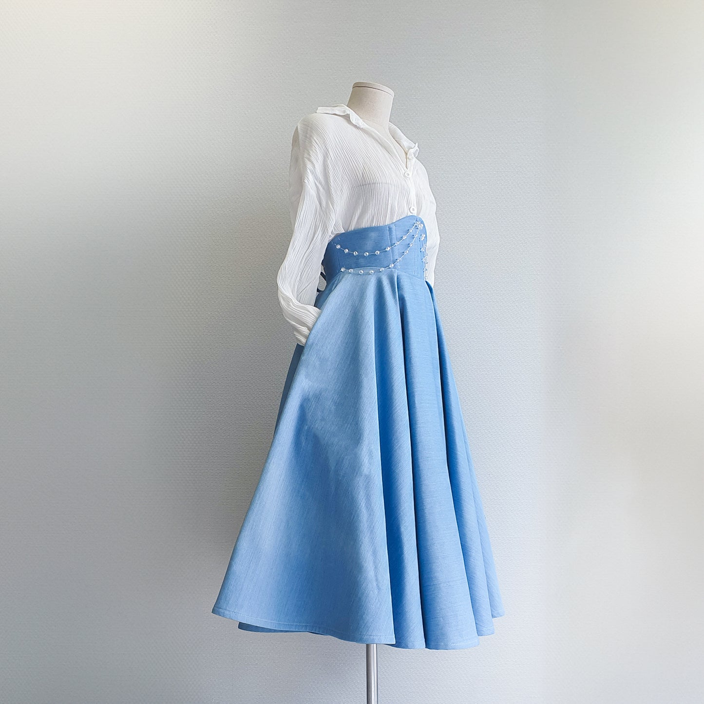 Denim Corset Flare Skirt