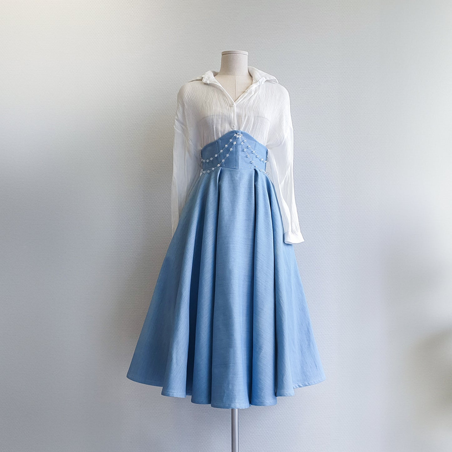 Denim Corset Flare Skirt