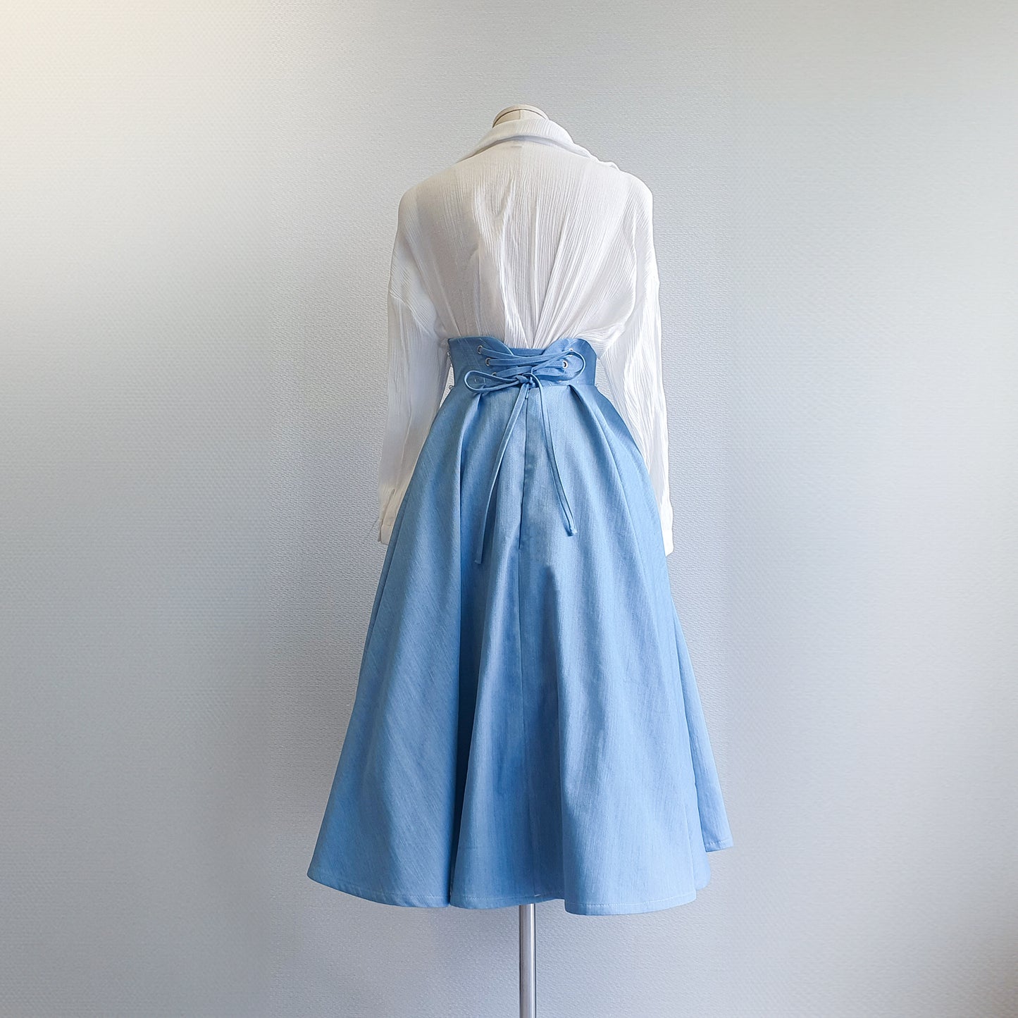 Denim Corset Flare Skirt