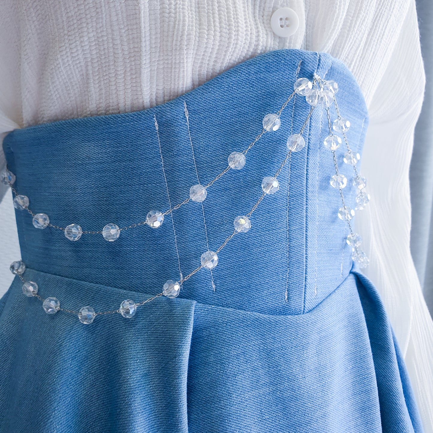Denim Corset Flare Skirt