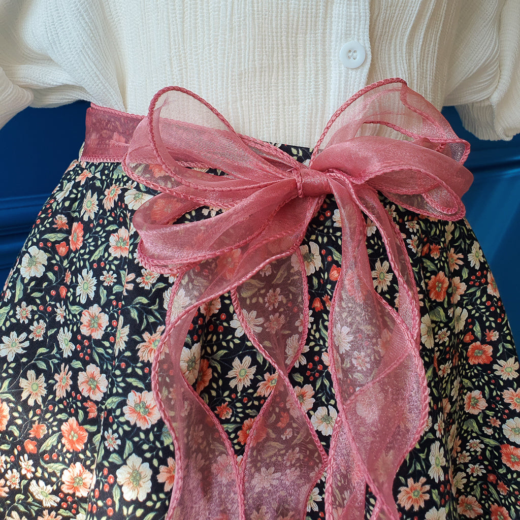 Ribbon Garden Skirt-Charming Florals with a Playful Touch