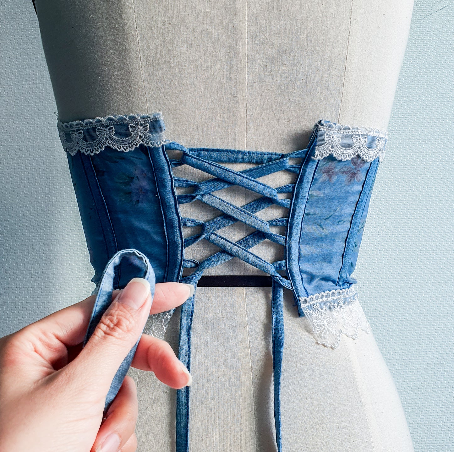 Lace Denim Corset Bustier
