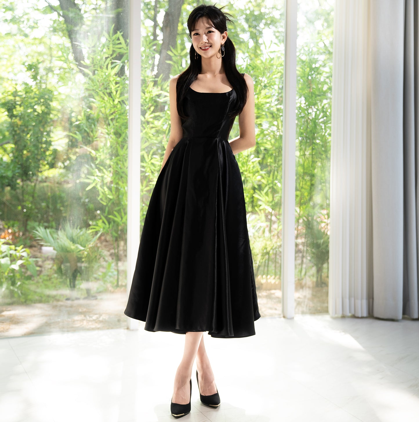 Classic Satin Flare Dress-Minimal Elegance, Maximum Grace