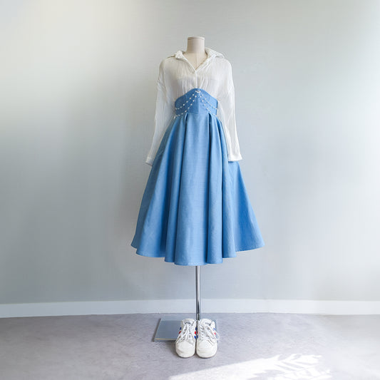Denim Corset Flare Skirt