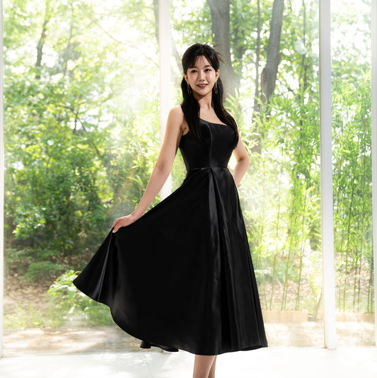Classic Satin Flare Dress-Minimal Elegance, Maximum Grace