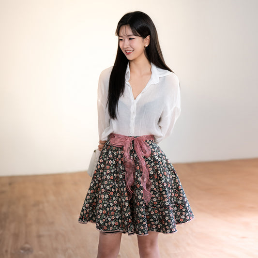 Ribbon Garden Skirt-Charming Florals with a Playful Touch